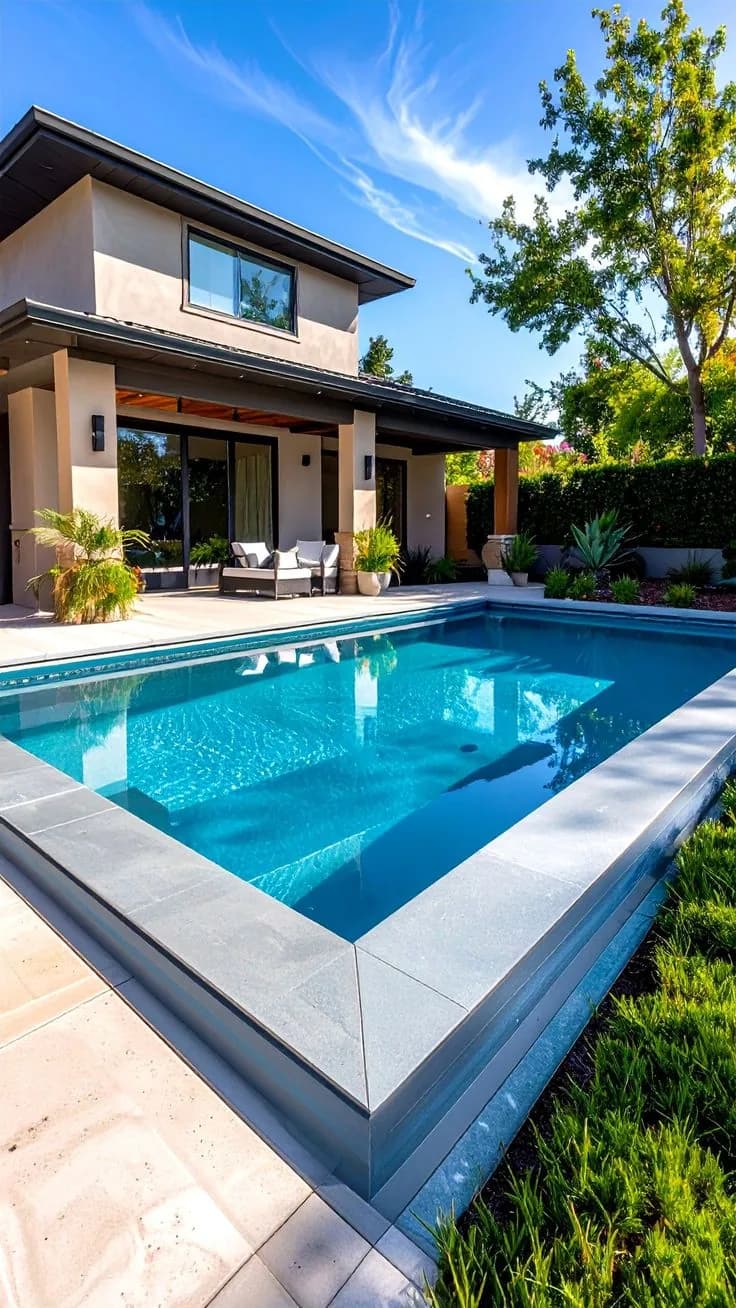 Piscine rectiligne devant une villa contemporaine